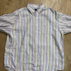 346 Brooks Brothers Mens XXL Short Sleeve Button Down Shirt Stripe Linen Pastels